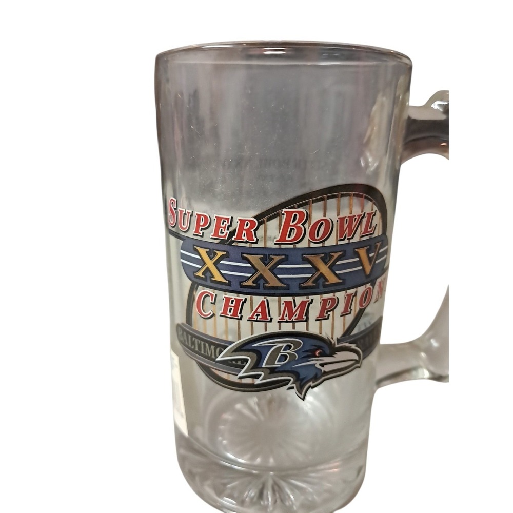 Baltimore Ravens NFL Football Super Bowl XXXV Champions Clear Glass Mug Stein